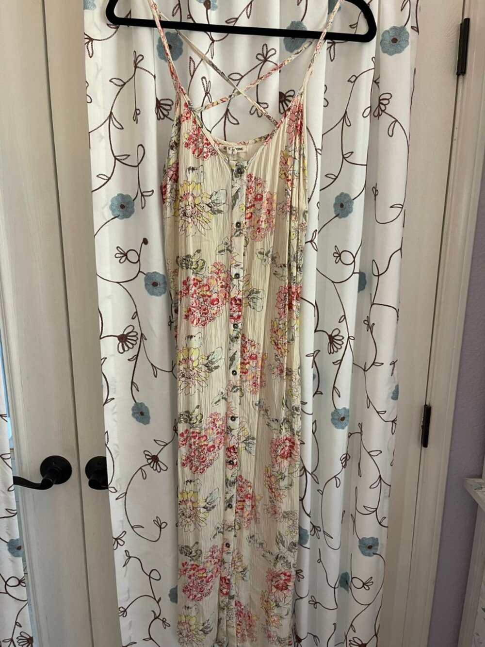 Sz M Billabong Cream Floral Crinkle Cami Dress - Picture 7 of 10